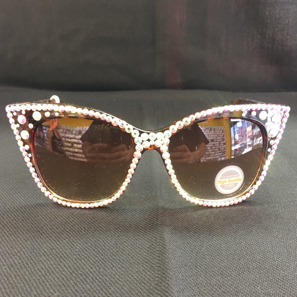 Crystal Bling Sunglasses Tortoise Cat Eye Glasses